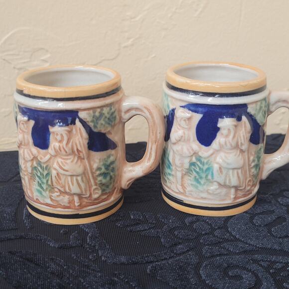 Two- Beer Steins; Miniature German Shot Glass Mugs Ceramic Collectibles Vintage - Picture 1 of 9